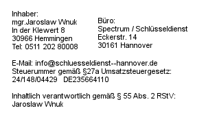 Impressum Schlüsseldienst Hannover Bothfeld